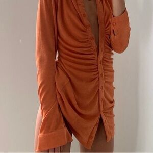 With Jean Button-Up Dress in Orange